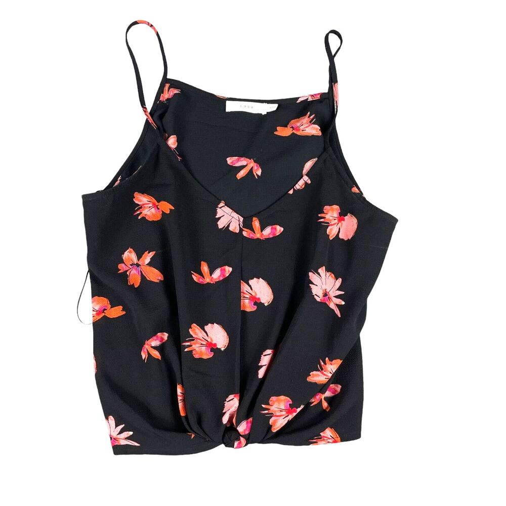 LUSH Tank Top Women's Medium Black Floral Sleeveless Cropped Cami Lightweight